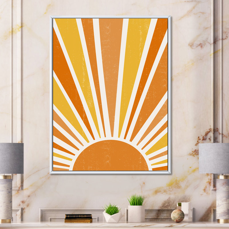 «Minimalist Bright Shining Orange Sun Rays II», impression sur toile, Toile blanche encadrée, H 20 po x l 12 po x p 1 po