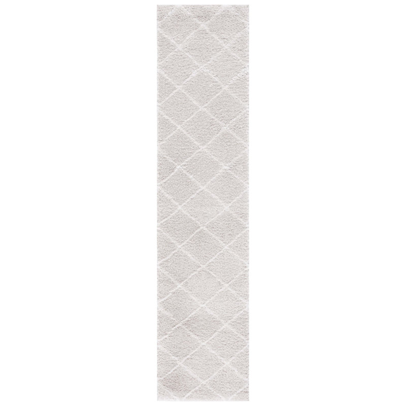 Tahoe Shag Gray and White Hand-knotted Runner Rug 2' x 9'