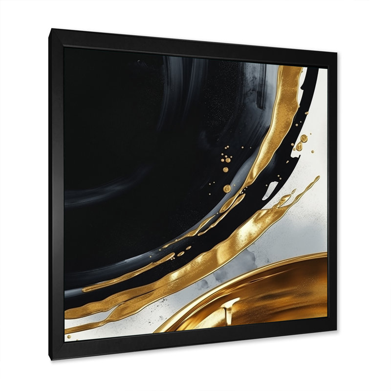 Formes abstraites noires et or marbre I - décoration murale en marbre abstrait, H 16 po x l 16 po x P 1 po
