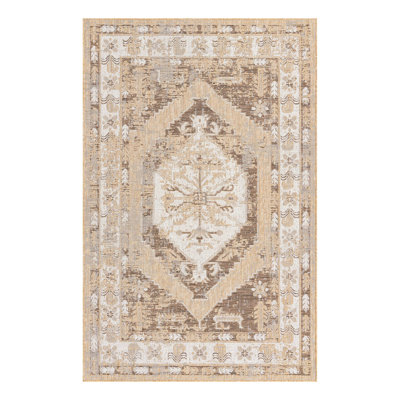 Oriental Machine Woven Polypropylene Indoor / Outdoor Area Rug in Natural