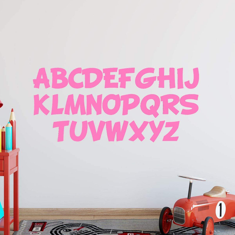 Décalcomanie murale alphabets pour enfants, formation pour enfants, H 10,5 po x l 23 po x P 0,6 po, Rose