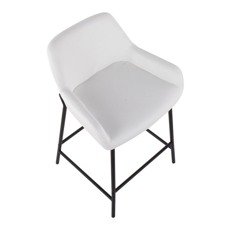 Tabouret, Siège blanc / cadre noir, Tabouret de comptoir (siège d'une hauteur de 24,5