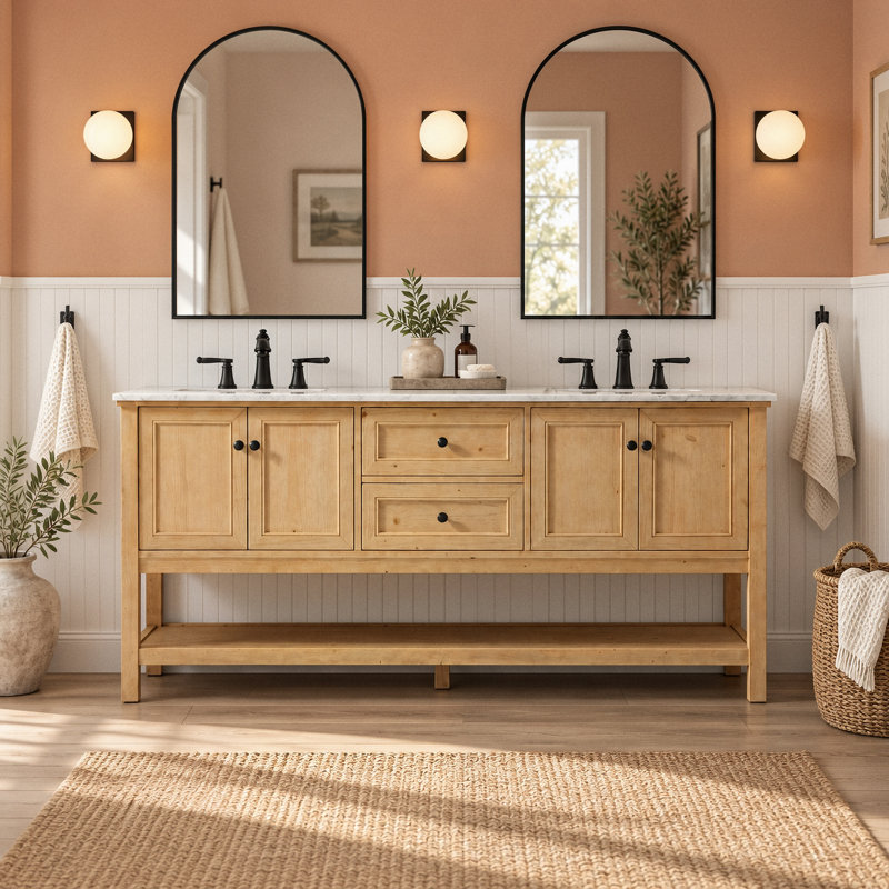 Meuble-lavabo double B 72 po x l 22 po x H 34 po Bonsai, Naturel