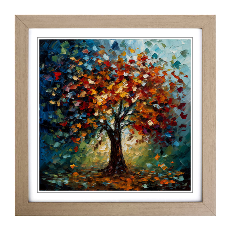 Tree Palette Knife Painting - Framed Print, Oak