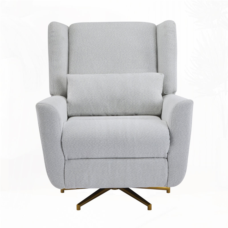 Power Recliner Chair Swivel,Upholstered 360° Swivel Recliner With 5 Star Base, Light Gray