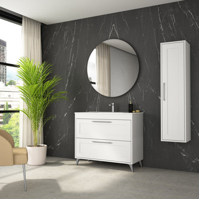 Rose C100F Free Standing Bathroom Vanity Unit in Matte White with Matte Chrome Handles