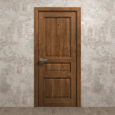 Porte intérieure française pleine 36 x 84 pouces Ego 5012 Chêne cognac Panneau simple Cadre Poignée Salle de bain Chambre Portes modernes