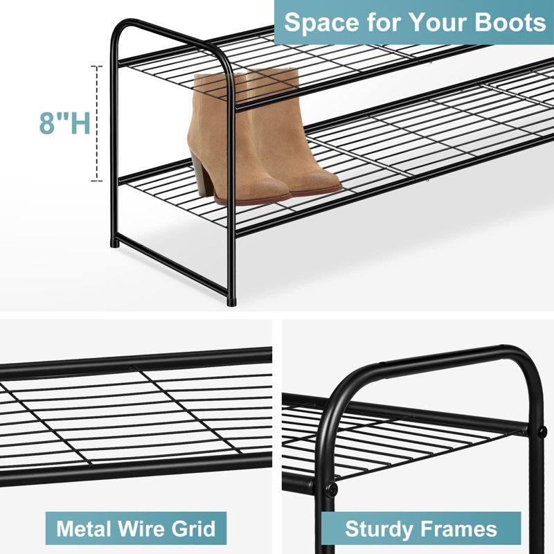 2-Tier Stackable Metal Shoe Rack For Closet, Entryway, Bedroom, Garage - Durable Shoe Storage Organizer For 18 Pairs Of Shoes