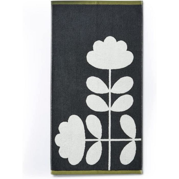 Cut Stem Moss/Charcoal Bath Mat, Black, Floral