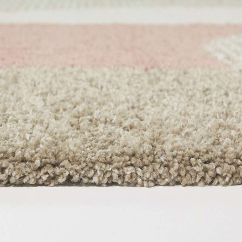 Tapis rose à motif géométrique abstrait Belle, 5 pi 3 po x 7 pi