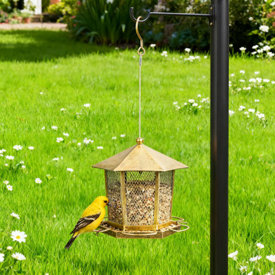 Vintage Metal Bird Feeder With Hexagonal Gazebo Design, Outdoor Hanging Feeder For Finches And Wild Birds, Heavy-Duty Construction With Easy-Fill Lid And Drainage Holes