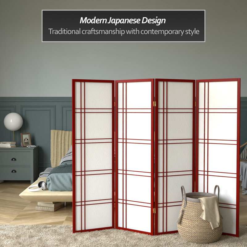 70.5" Tall Double Cross Shoji Panel Room Divider, Rosewood, 4, 5 ft