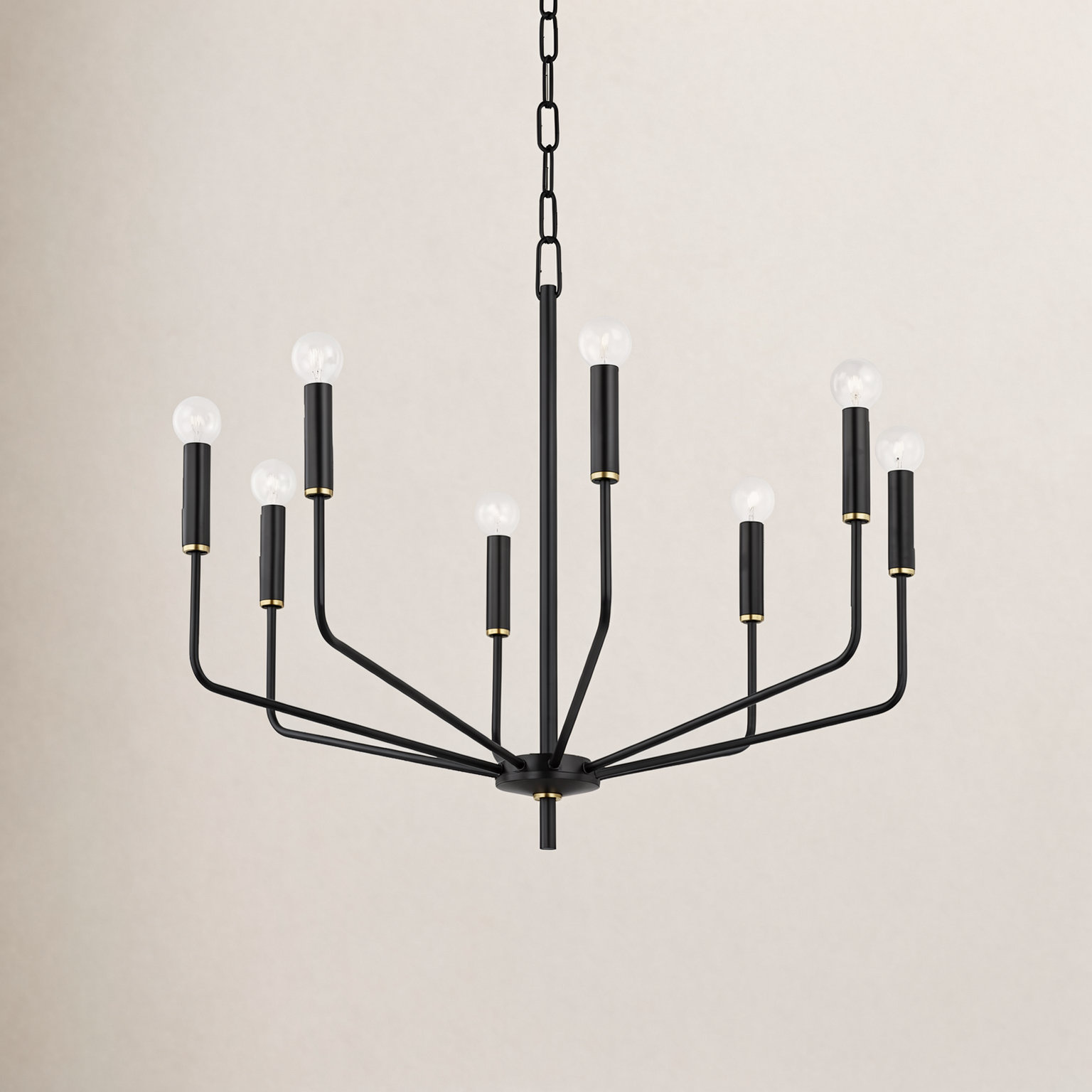 8-Light Chandelier, Aged Brass/Soft Black