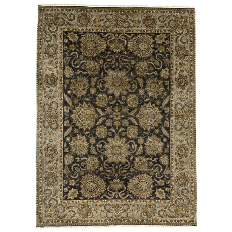 High-Quality Hand-Knotted Black And Green Area Rug