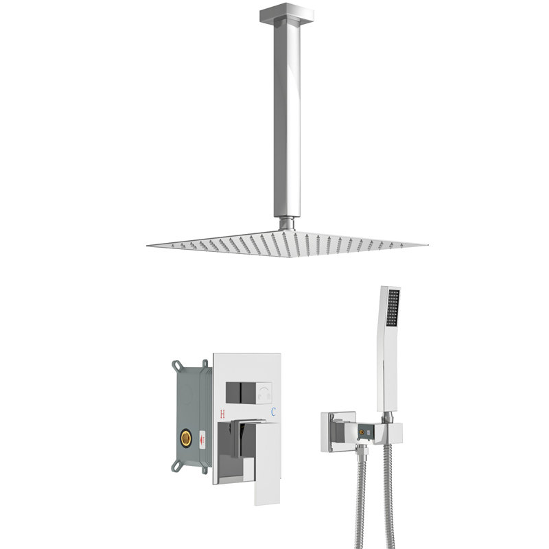 16 Inch Ceiling Mounted Shower System Rain Mixer Shower Combo Set Shower Head with Hand Shower, Polished Chrome
