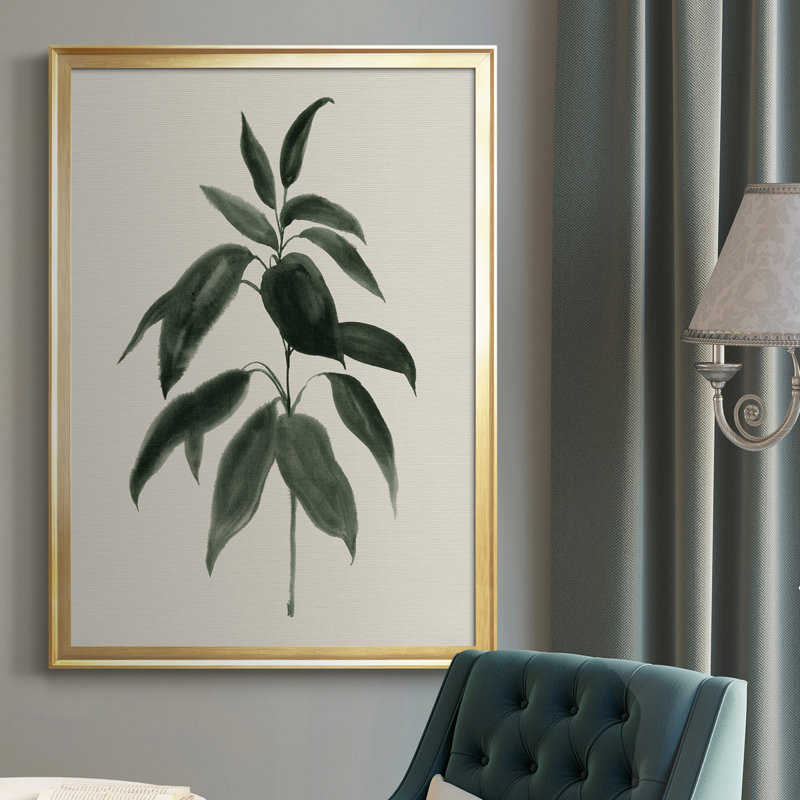 Toile encadrée de qualité supérieure Soft Greenery II - prête à être accrochée, Or, H 24,5 po x l 18,5 po x P 1 po