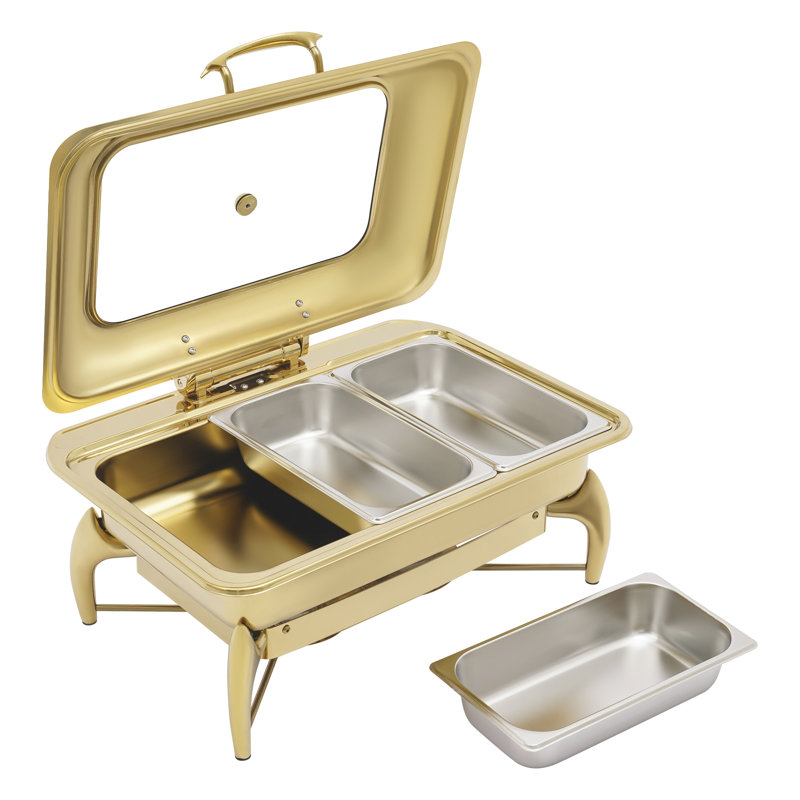 3-Grid Rectangle Stainless Steel Chafing Dish Buffet Warmer With Glass Window Lid