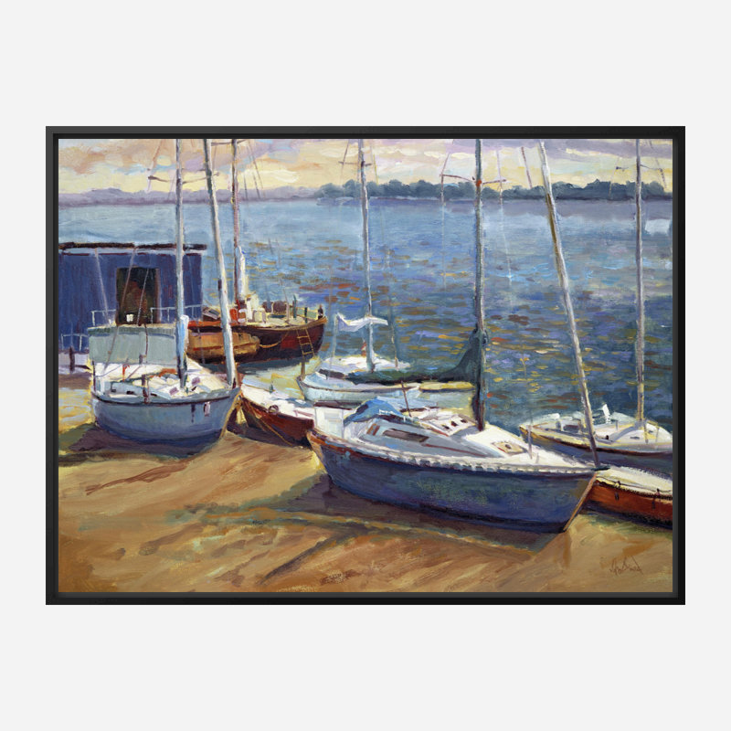 John Beard Collection''s Boats Of Borge On Giclee Canvas Hand Embellished Art, Black Framed Canvas