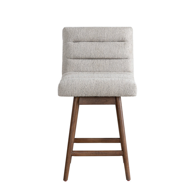 Waterhouse Solid Wood Upholstered Counter Height Or Bar Height Swivel Barstool With Fabric Seat, Brown Oak