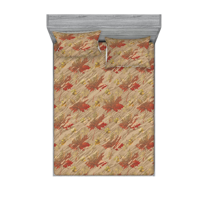 Drap-housse et taies décoratives 3 pièces Ambesonne, Crépuscule et rubis / motif floral vert pistache