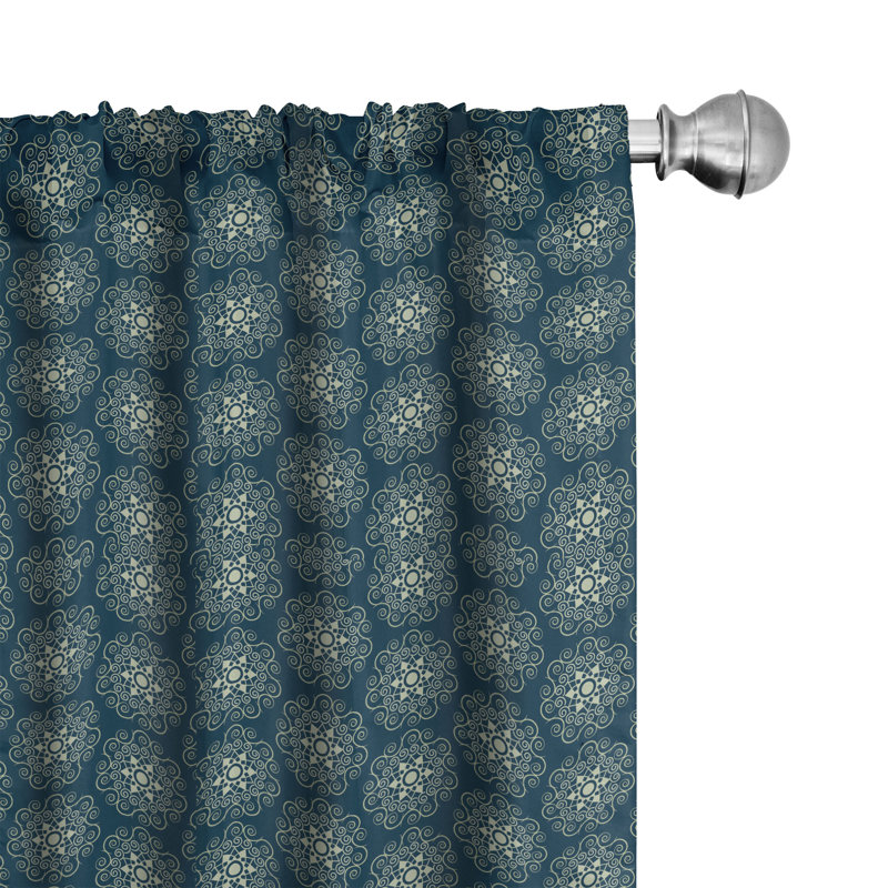 Rideaux 4 panneaux East Urban Home Victorian, tourbillons géométriques rétro, bleu sarcelle foncé et vert pâle