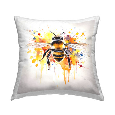 Coussin décoratif imprimé Watercolor Style Bee par Petal Prints Design