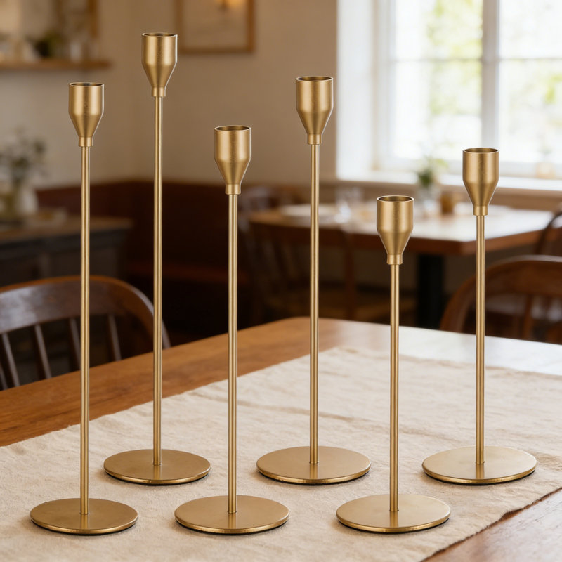 Gold Taper Candle Holders, Set Of 6 Tall Metal Candlesticks For Wedding Table Centerpiece, 6