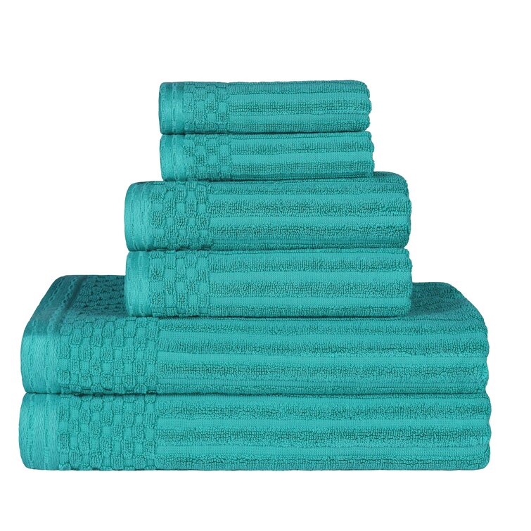 Alon Cotton Highly Absorbent 6-Piece Solid and Checkered Border Towel Set