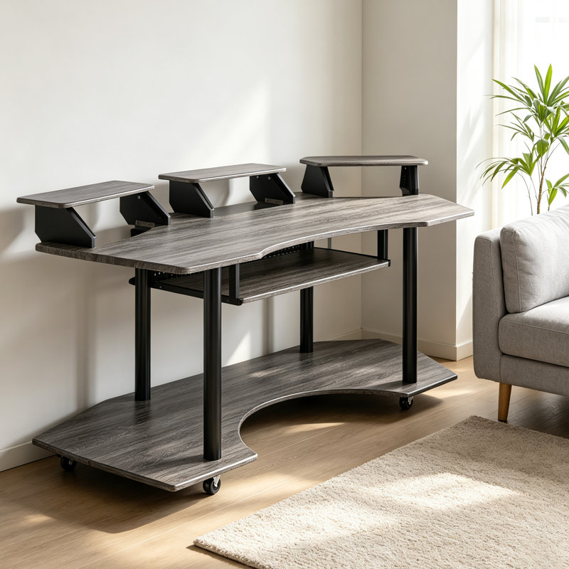 83" Dark Oak Desk - Functional Storage & Style Music Recording Black Construction