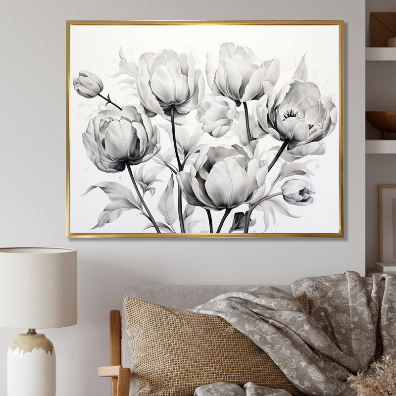 Minimalisme, tulipes noires et blanches, symphonie I sur toile, White Picture Framed, 34" H x 44" W