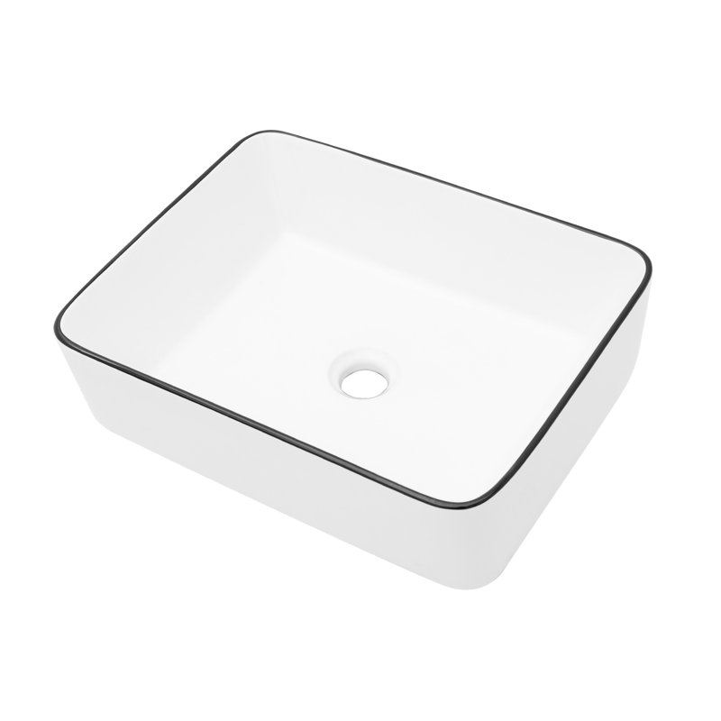 Lavabo vasque en céramique 16 x 12 pouces blanc - à impact et à taches de qualité rectangulaire