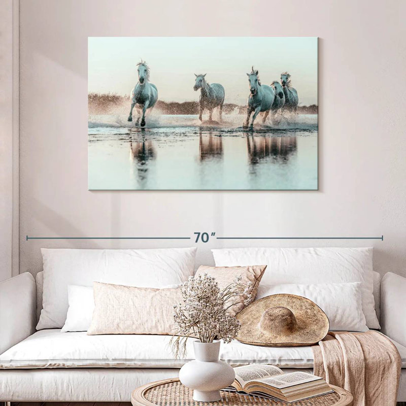 Chevaux français blancs Brampt, H 30 po x l 45 po