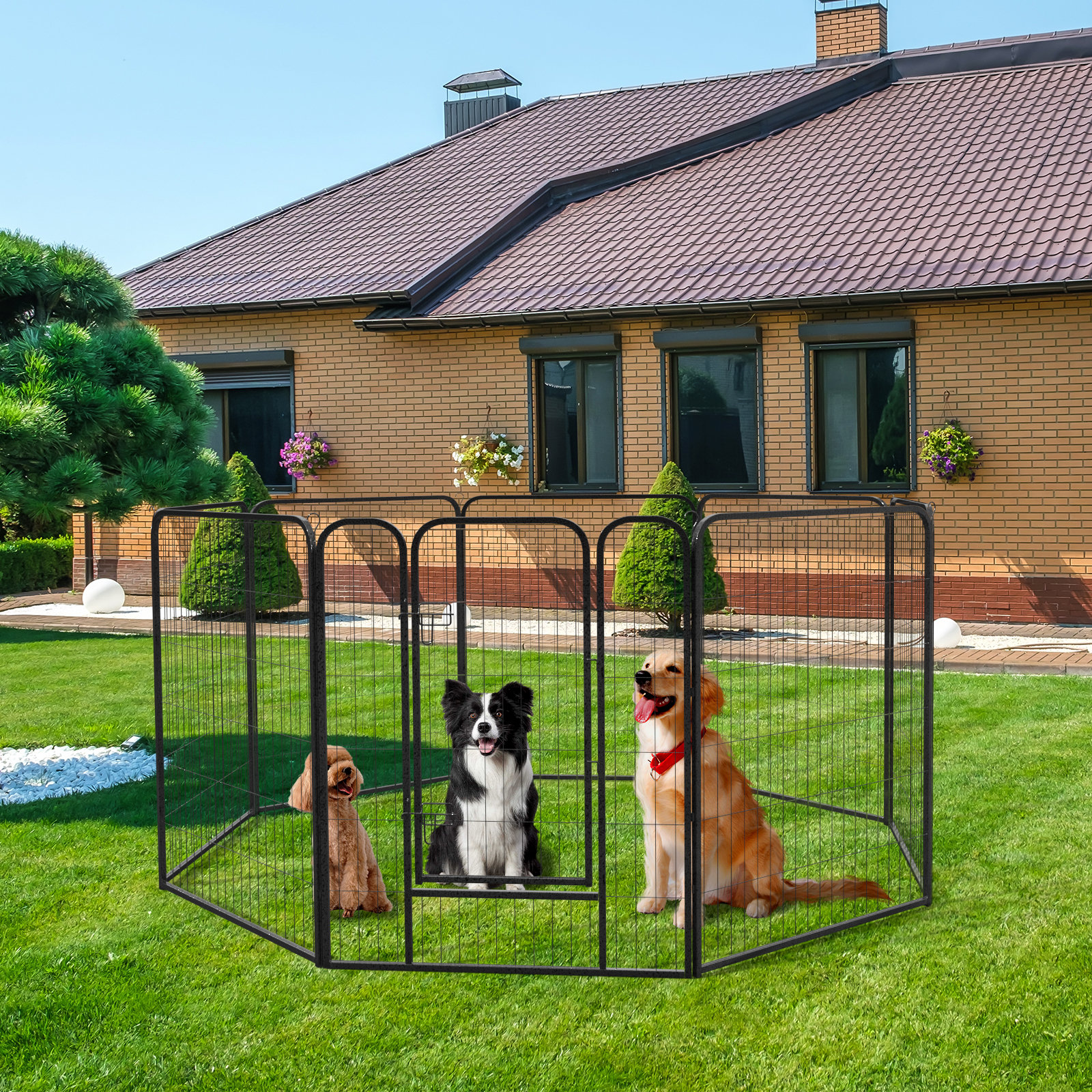 PawGiant Dog Fence Playpen 24”/32”/40” Indoor Outdoor for  Small/Medium/Large Dogs, Metal Pet Puppy Cat Exercise Fencing Gate Crate  Cage Outside RV
