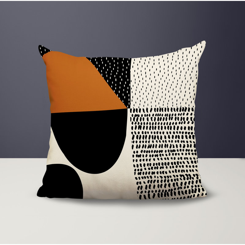 Coussin carré intérieur / extérieur pia, H 19 po x l 19 po, Orange brûlé / noir / blanc cassé