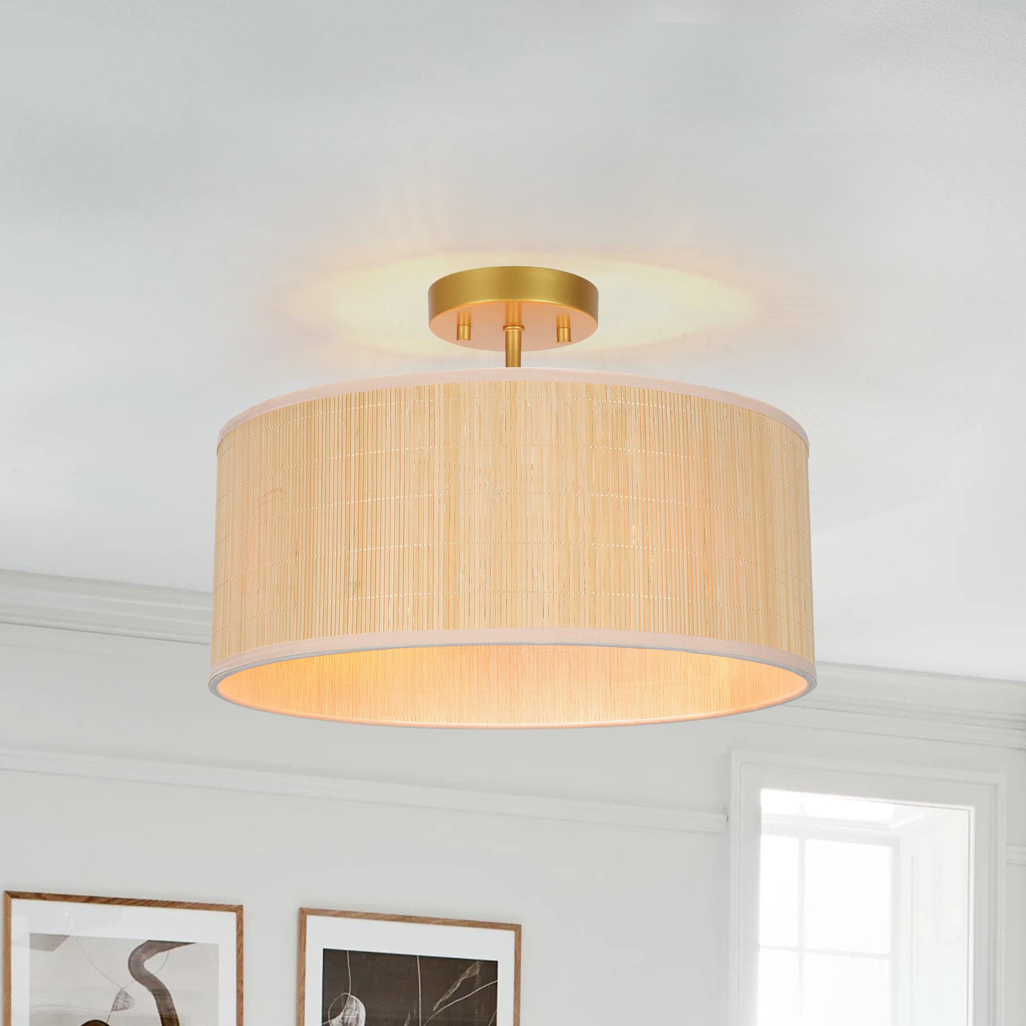 Bay Isle Home™ 4-Light Dimmable Rattan Drum Shade Semi Flush Mount ...