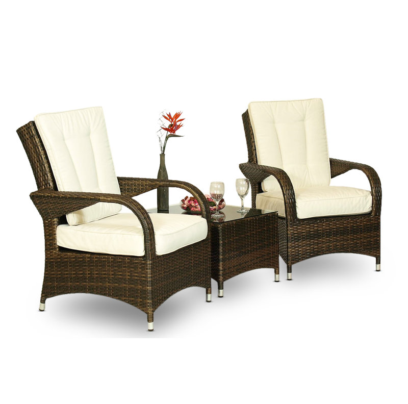 2 Seater Rattan Conversation Set, White, Brown
