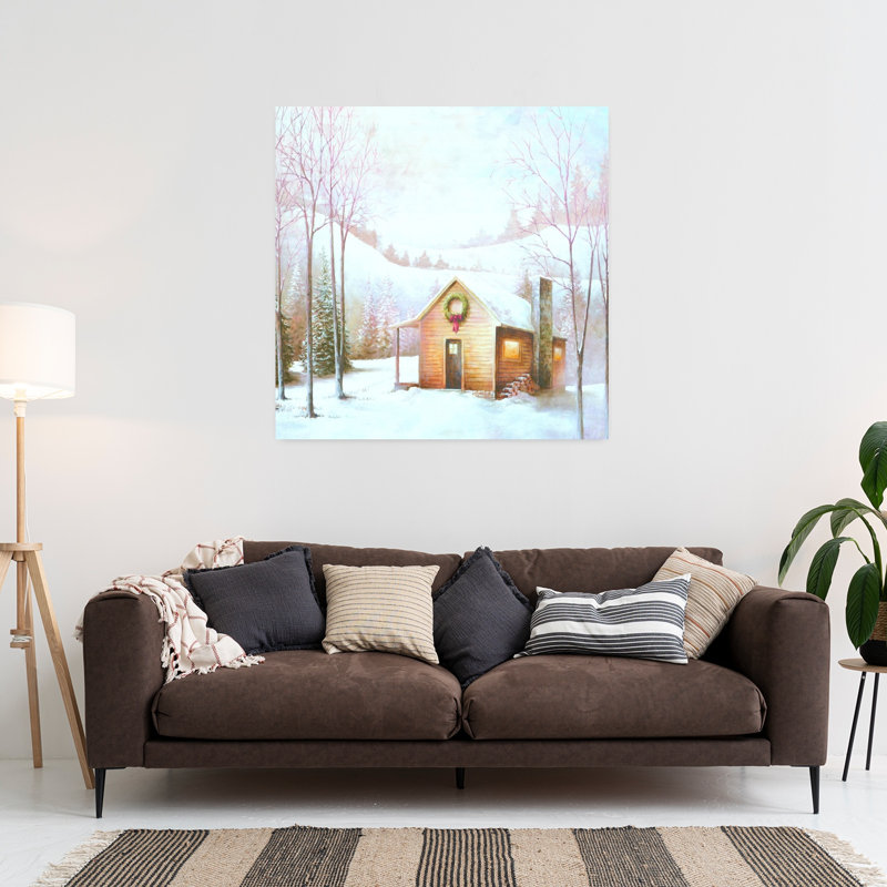 Cabane de Noël, paysage abstrait, art hivernal, H 36 po x l 36 po