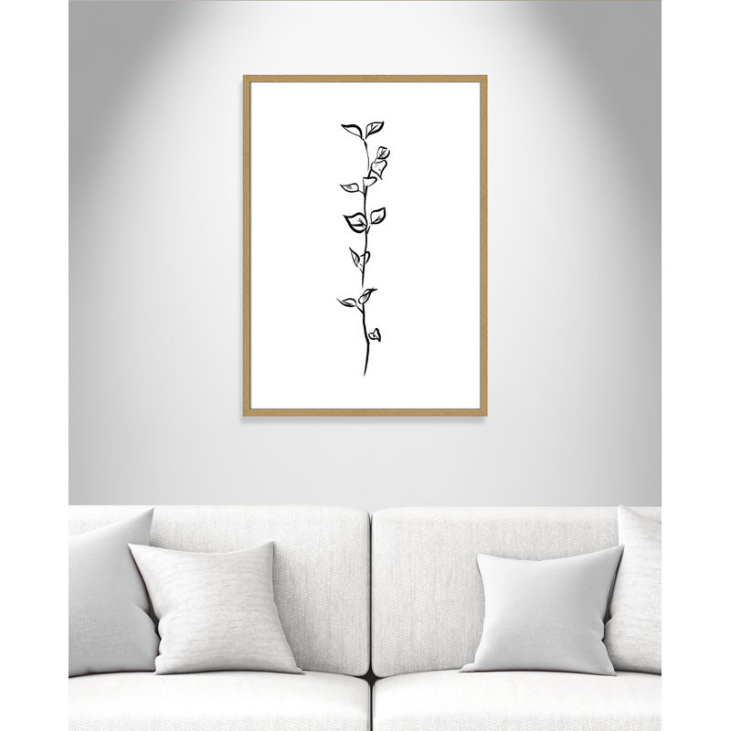 Fleurs simples 4 - reproduction de dessin, H 35,5 po x l 25,5 x P 0,75 po, Toile avec cadre en bois beige