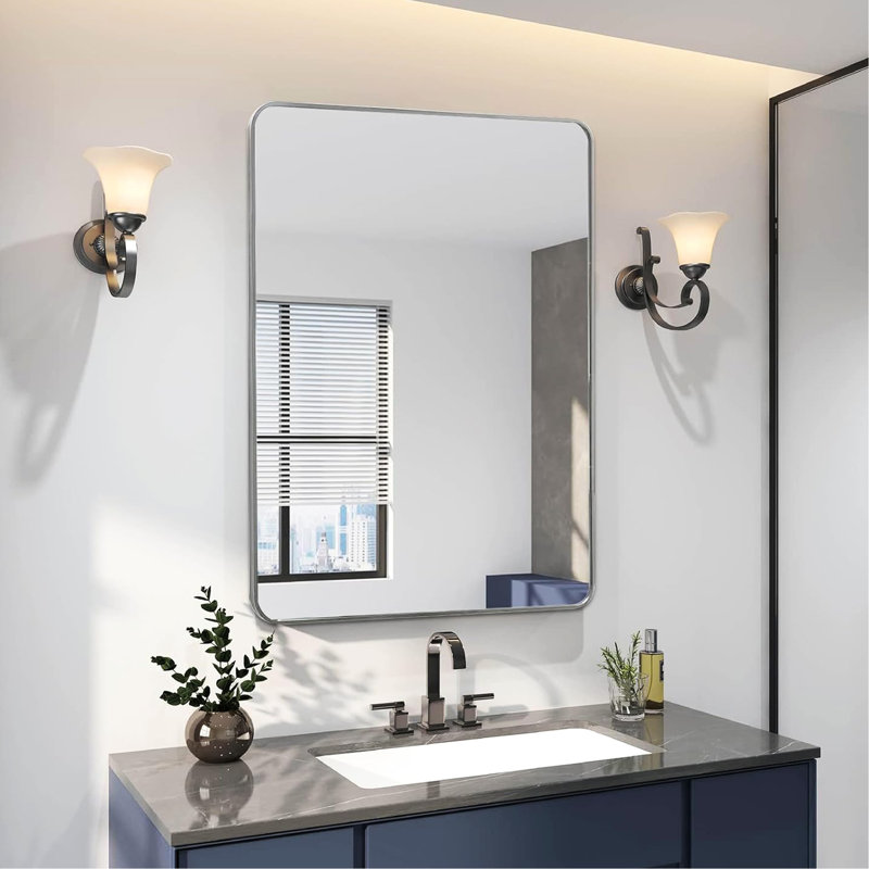 Miroir mural 24 po x 36 po pour salle de bain avec cadre argent - Rouille