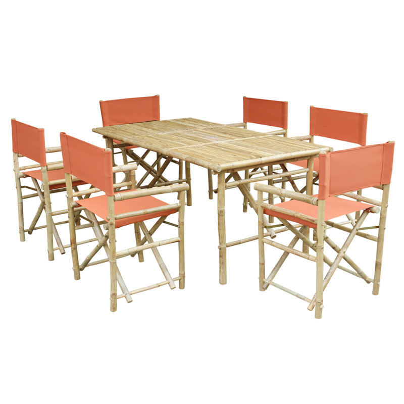 Ensemble repas 7 pièces en bois massif Collin, Orange