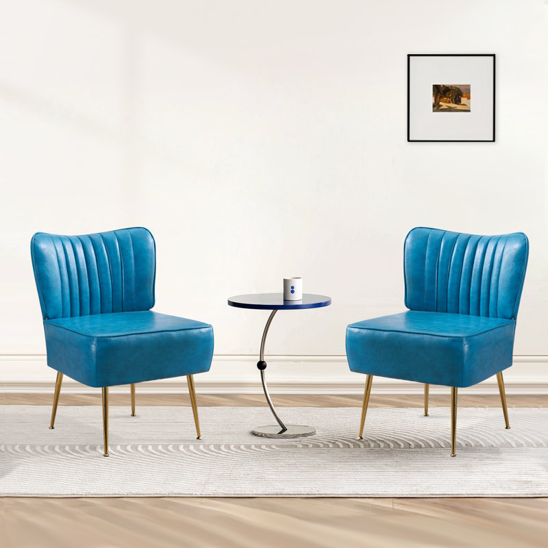 PU Leather Upholstered Accent Side Chair For Living room, Bedroom, Royal Blue Faux Leather