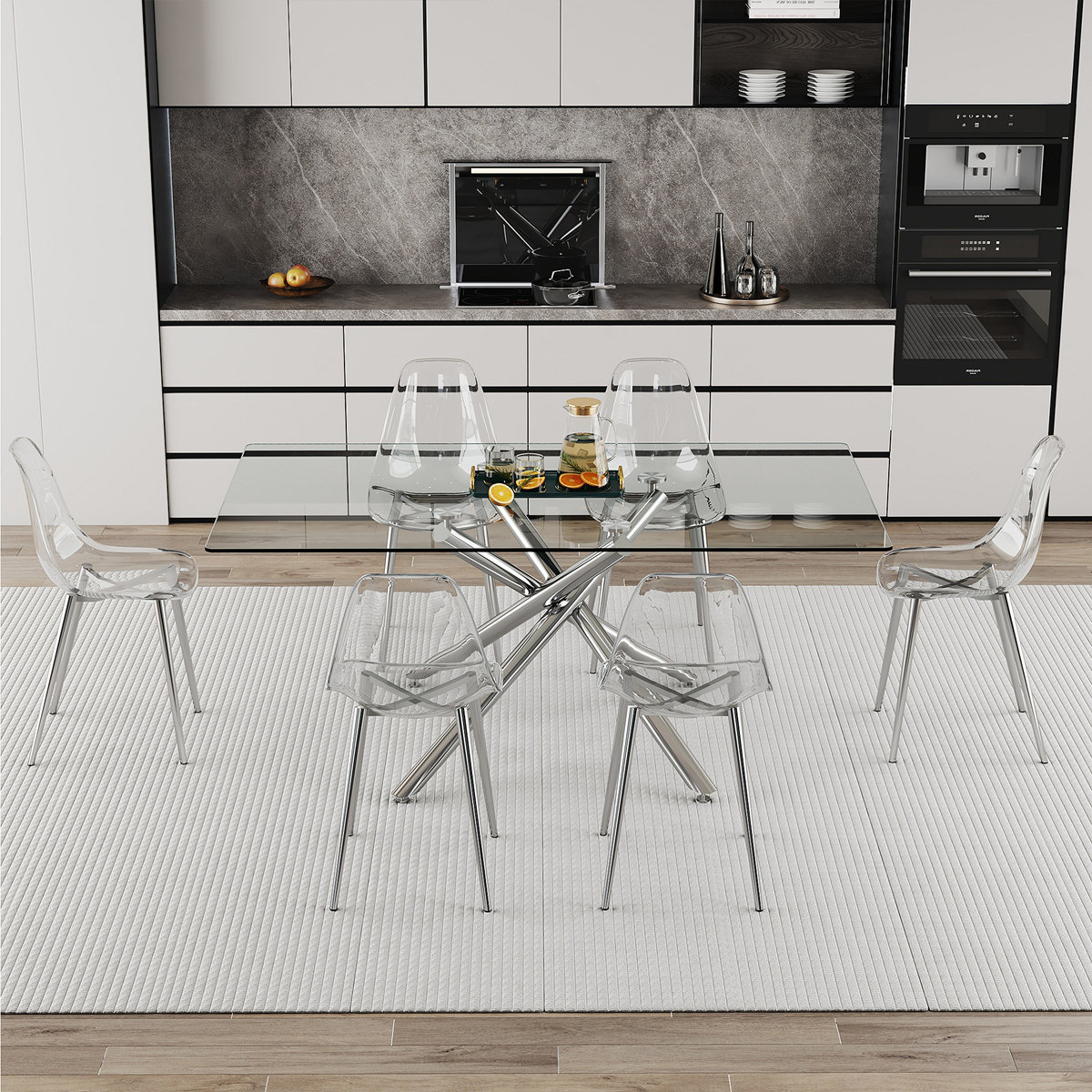 Ivy Bronx Table And Chair Set Luxurious Transparent Tempered Glass ...