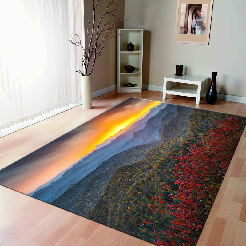 Printed Goblen Fabric Rug Featuring a Vibrant Red and Blue Floral Medley Pattern Ideal for Enhancing Living Room Decor