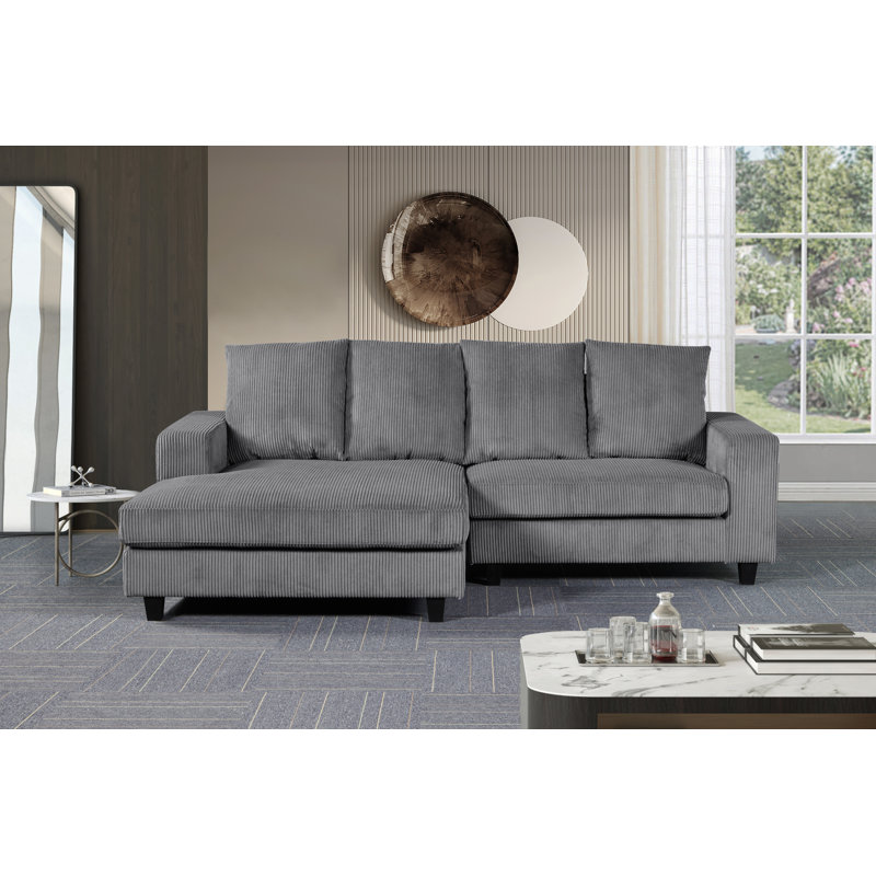 Amiin Corduroy L-Shaped Sectional, Light Gray Corduroy, Left Hand Facing