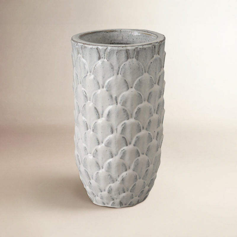 Pot à fleurs en argile, Blanc antique, H 16 po x l 9 po x P 9 po