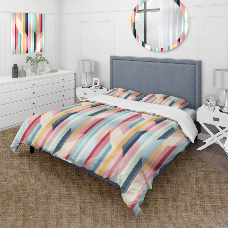 Ensemble de housse de couette rétro à motif pastel à rayures et tourbillons