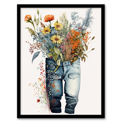Whimsical Wildflower Bouquet in a Pair of Blue Jeans 1 Piece Single Picture Frame Wall Art