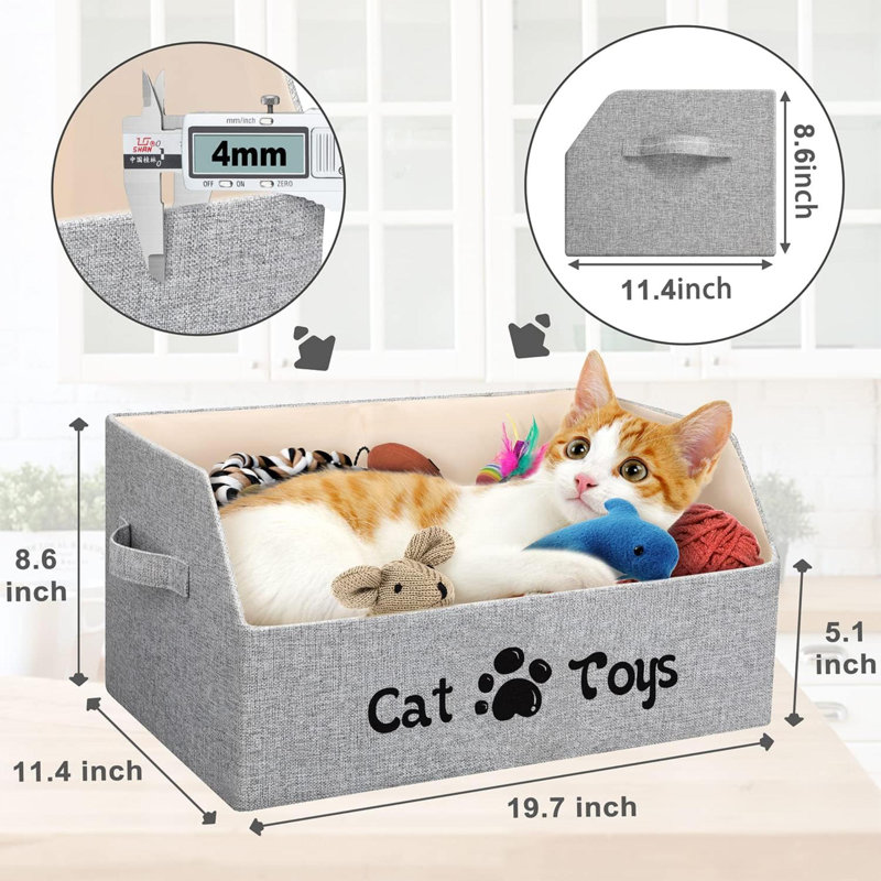 2X Thicker Large Cat Toy Bin Collapsible Cat Toy Box Sturdy Cat Toy Basket Kitten Toy Storage Bed For Organizing Cat Toys Treats Clothes And Accessories