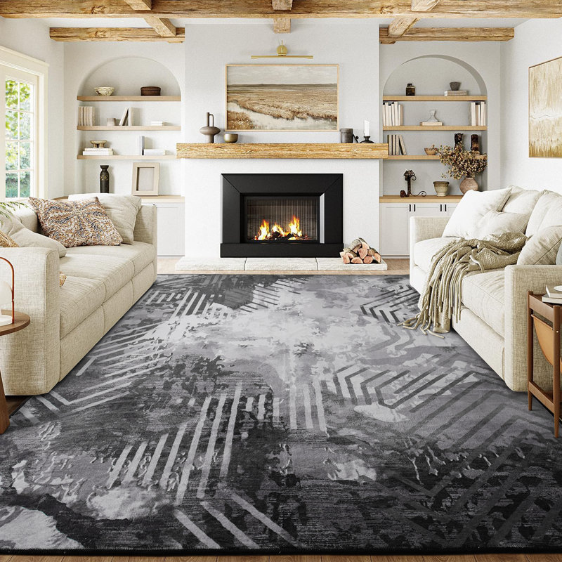 Tapis d'intérieur lavable à motif abstrait moderne Groner, Rectangle 6 pi x 9 pi
