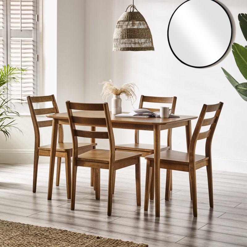 Drea Solid Wood Farmhouse Dining Table Set with 4 Dining Chairs - Rustic Kitchen Style
